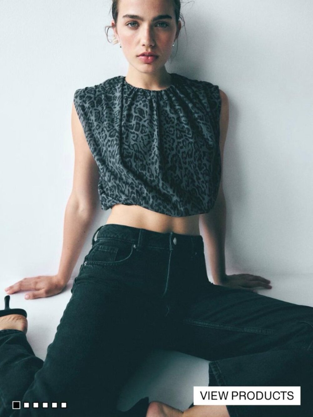 Draped Mesh Top Color: Black/leopard print